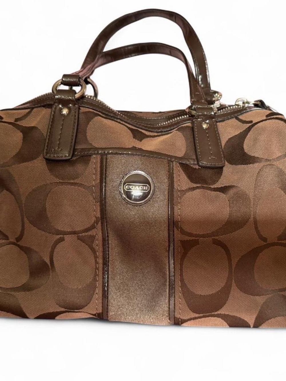 Coach Brown Signature Satchel with Leather Trim